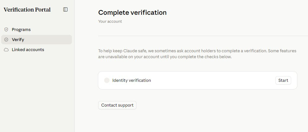 Verification Portal 中 Identity verification 一行右侧的 Start 按钮